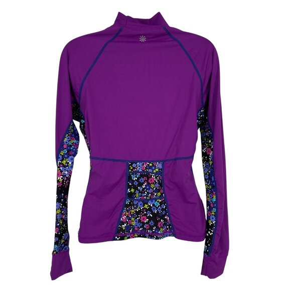 Athleta Mock Neck Long Sleeve Purple Floral Trestle Rashguard SizeM - Picture 4 of 10